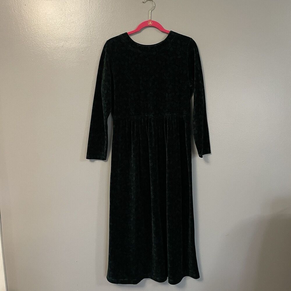 L.L. Bean Dark Green Winter Christmas Floral Long Sleeve A-Line Dress Size 10R